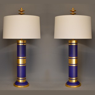 Pair of bespoke modern table lamps purple gold